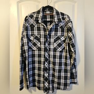 ROPER WOMENS Blk/Wh/ Silver Plaid Shirt Embroidered Snap Button Down Rodeo SZ L